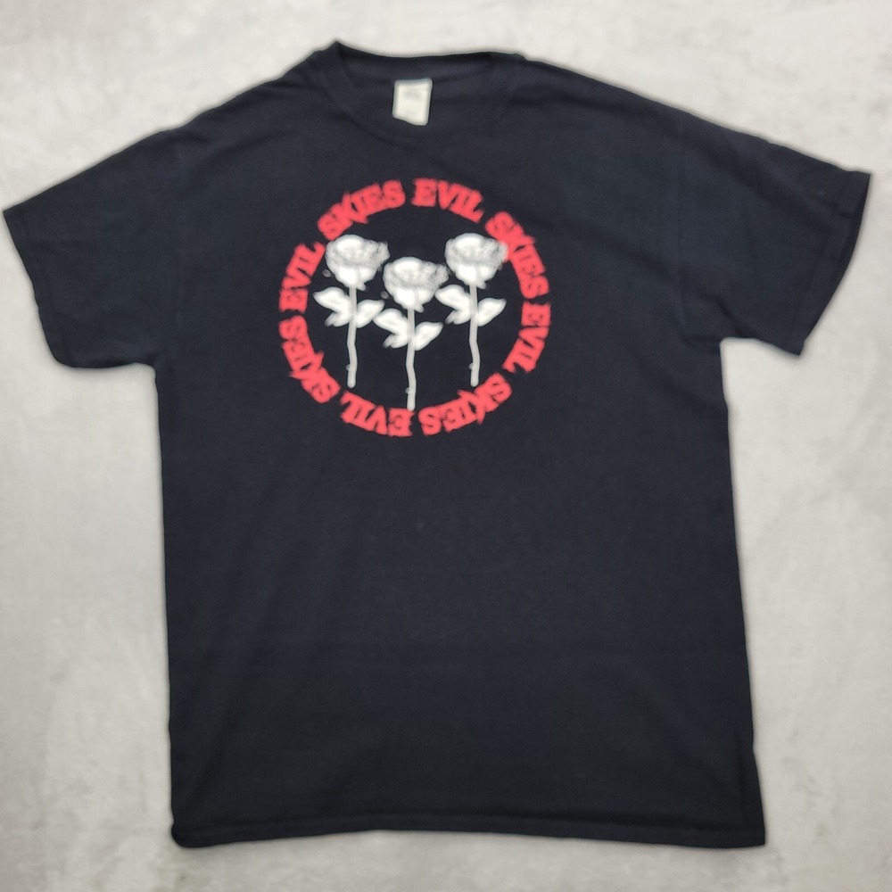 Evil Skies‎ Shirt Mens Medium Snowboard Grunge Rock Metal Streetwear Roses Adult